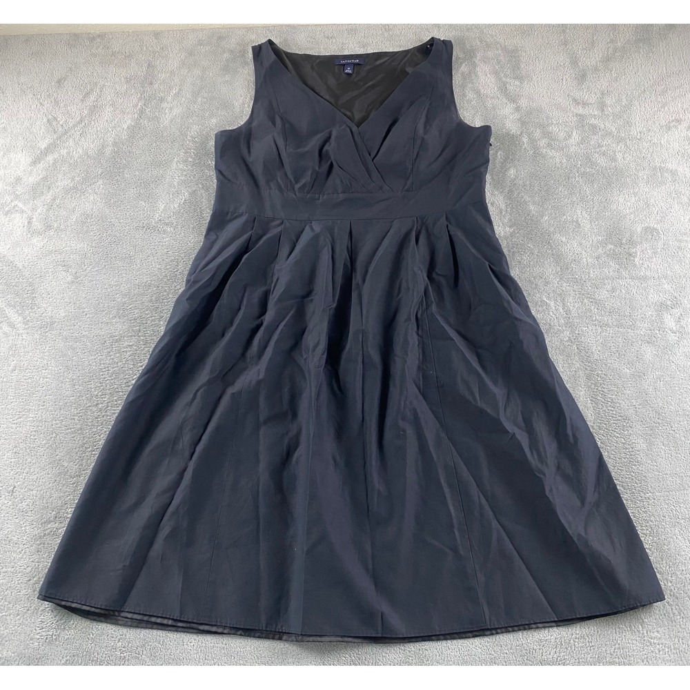 Lands End Womens Black Sleeveless Surplice V-Neck Pleated Fit & Flare Dress 12